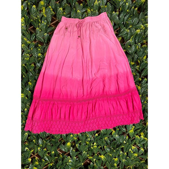 Vintage 100% Cotton Bohemian Pink Ombre Midi Skirt Size Small - Picture 6 of 6